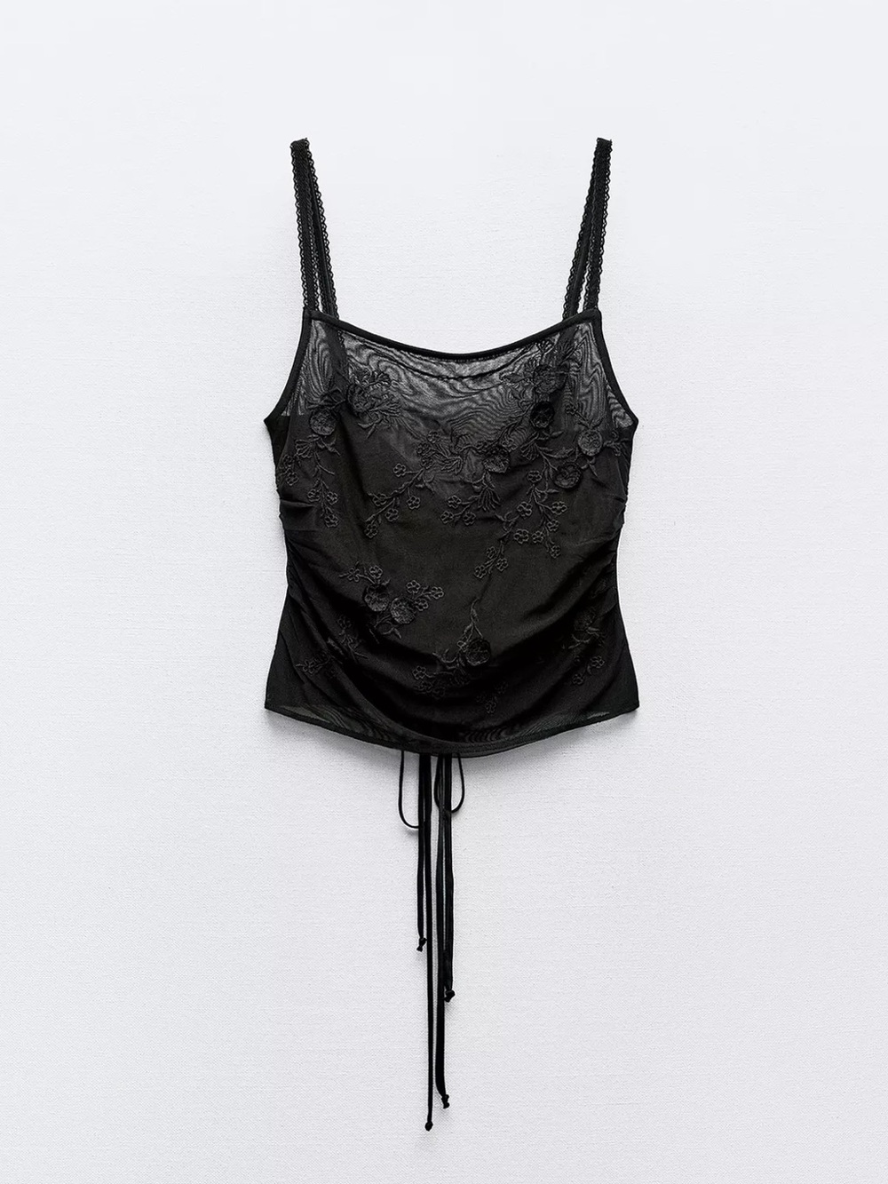 Zara Black Sheer Embroidered Tuille Cami Top
